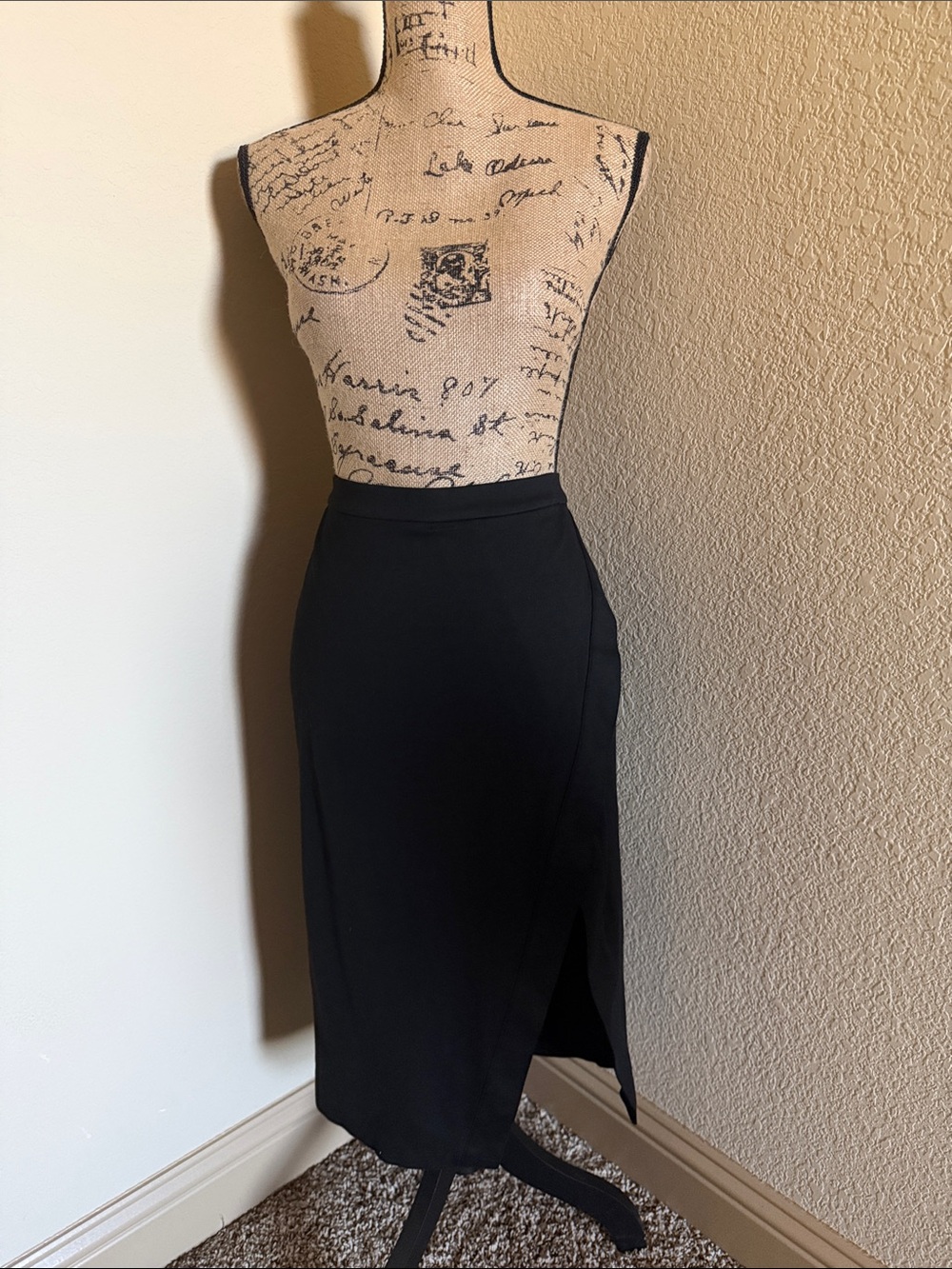 Classic Black Pencil Skirt with Side Slit - Women's
